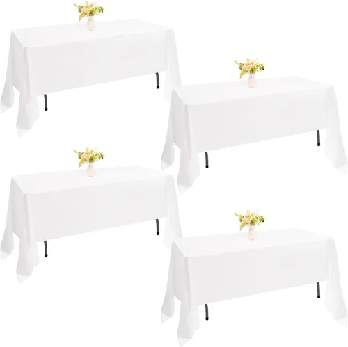 Miniatura 40 de Paquete de 4 manteles rectangulares de poliéster lavables de 60 x 102 pulgadas, color blanco, para mesas de comedor, bodas, bufés, fiestas