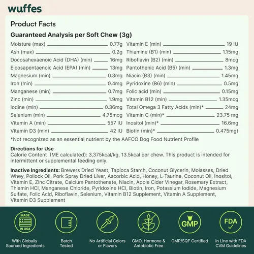 Miniatura 9 de Wuffes Suplemento multivitamínico para perros 23 en 1 para cadera y articulaciones, piel, pelaje y apoyo del sistema inmunológico con Omega 3
