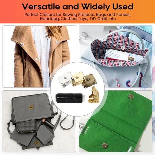 Miniatura 6 de 30 juegos de broches magnéticos, broches magnéticos para bolsos con accesorios de costura, cierres magnéticos para coser manualidades, bolsos, ropa