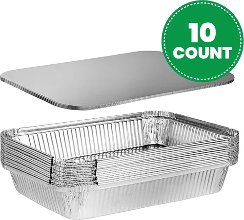 Miniatura 2 de PLASTICPRO Moldes de Aluminio Desechables para Llevar de Papel de Aluminio Oblongos para Hornear de 4 LB de 12'' X 8'' X 2'' Pulgadas Con Tapas