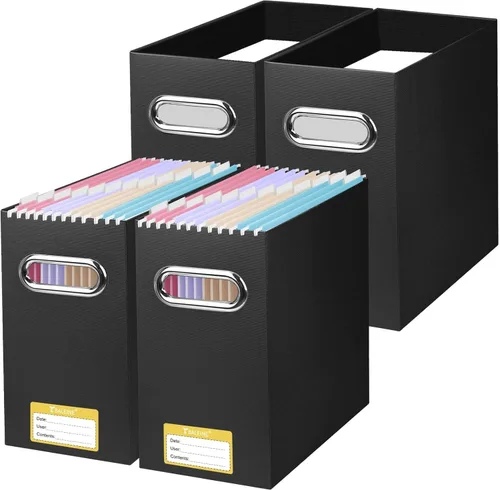 BALEINE Caja organizadora de archivos, organizador de carpetas de archivos de cartón con asa para tamaño carta, caja de archivos colgante plegable