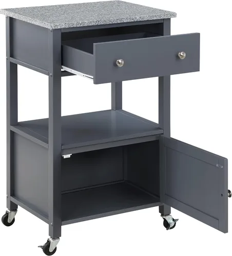 Miniatura 9 de OSP Home Furnishings Fairfax Farmhouse - Carrito de cocina con parte superior de granito, armario de almacenamiento rodante con toallero, estante