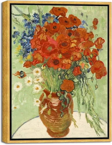 Wieco Art - Arte enmarcado para pared de "Varios amapolas rojas y margaritas" por Vincent Van Gogh, reproducción de pinturas, lienzos abstractos,