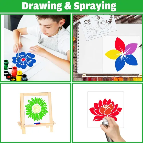 Miniatura 3 de Sotpot 16 plantillas de flores para dibujar flores grandes, plantillas de pintura, plantillas de bricolaje para pared de madera, decoración del hogar