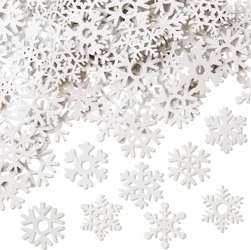 300 piezas de láminas de madera de copos de nieve de Navidad, etiquetas de copos de nieve, adornos de copo de nieve blancos, recortes de madera para