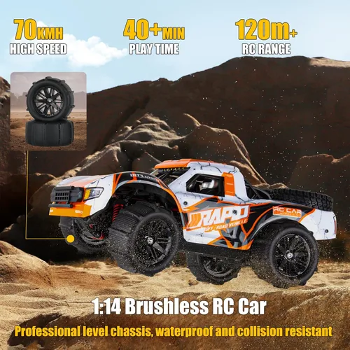 Miniatura 2 de 1:14 RC Cars 70 KMH de alta velocidad sin escobillas, coche de control remoto para todo terreno, camión trofeo rápido para adultos y niños, 4WD