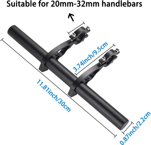 Miniatura 2 de Extensión extensor de manillar doble para bicicleta, aleación de aluminio de 11.8 pulgadas/11.8 in, accesorios de soporte de bicicleta súper largo