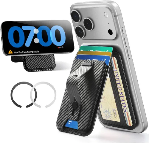Miniatura 10 de ESR Soporte para cartera MagSafe con agarre, bloqueo RFID, anillo MagSafe incluido, 5 tarjetas para funda de teléfono, cartera magnética para iPhone