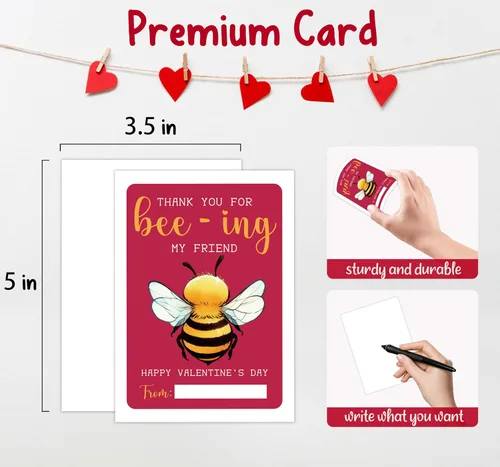 Miniatura 3 de Tarjetas de San Valentín para el aula, paquete de 30 tarjetas de felicitación de abeja para niños, 5 x 3.5 pulgadas, etiquetas de regalo para el día