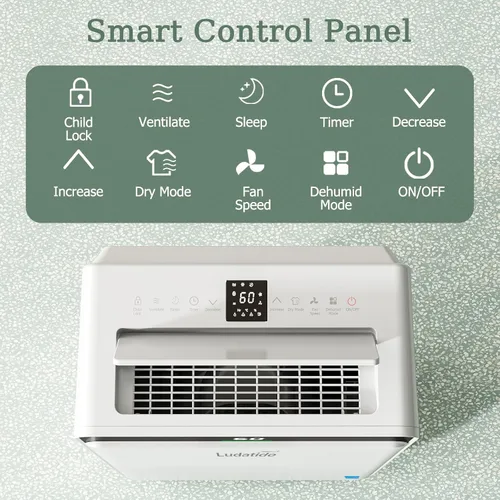 Miniatura 4 de Ludatido Deshumidificador ENERGY STAR actualizado 2026, 80 pintas/día, 5000 pies cuadrados para toda la casa y sótano, tanque de 1.72 galones