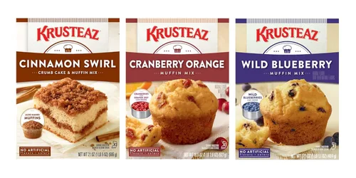 Krusteaz Paquete Variado, Mezcla de Muffin con Remolino de Canela y Migas (21 oz), Mezcla de Muffin de Arándano Rojo y Naranja (18.6 oz), Mezcla de