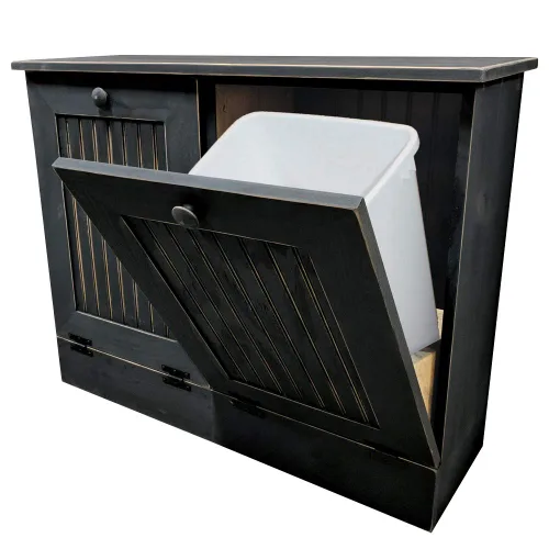 Miniatura 2 de Cubo doble de basura/Recipiente para papelera de reciclaje. Viejo - Negro