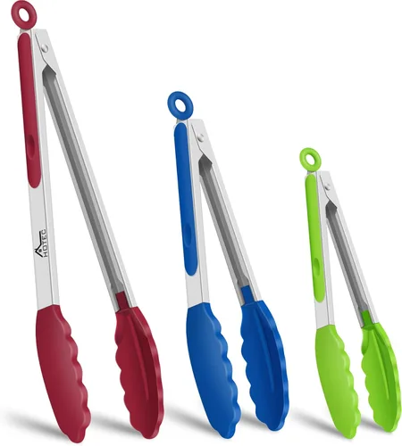 Miniatura 32 de HOTEC Pinzas de Cocina Premium de Acero Inoxidable con Bloqueo con Puntas de Silicona, Juego de 2-9" y 12" Gris Claro Paquete de 2: gris claro