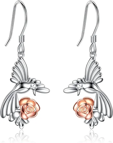 Miniatura 41 de POPKIMI Bonitos aretes colgantes de animales, joyería de animales, regalos de cumpleaños y Navidad para mujeres, aretes de ópalo de cristal de plata