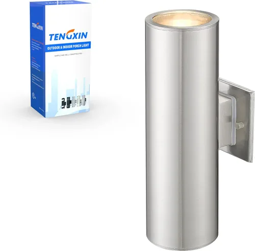 Miniatura 18 de TENGXIN Aplique de pared al aire libre del atardecer al amanecer, lámpara de pared con cilindro de acero inoxidable, luces exteriores para casa