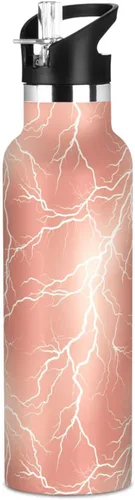 Lightning Rose Gold Leak Proof & BPA Free Sports Insulated Water Bottle With Straws Leak-proof Hot & Cold Double Walled for Sport Gym Outdoor Travel