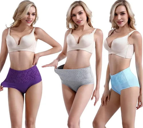 Miniatura 4 de Ropa interior de algodón para mujer, con control de abdomen, cintura alta, suave, transpirable, cobertura completa, paquete múltiple