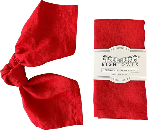 Miniatura 24 de Servilletas de lino – 100% lino francés puro lavado a la piedra – Servilletas de tela de lino puro lavado a la piedra – Tamaño 18 x 18 pulgadas
