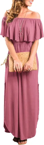 Miniatura 2 de Sarin Mathews - Vestido de fiesta para mujer, estilo casual largo hasta los tobillos, con volantes, hombros descubiertos, abertura lateral