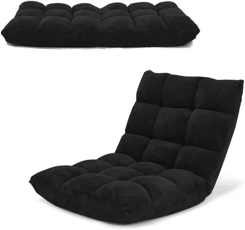LDAILY Silla de suelo de 14 posiciones, silla de juegos ajustable con fuerte apoyo de respaldo, cojín acolchado, sofá reclinable plegable, ideal