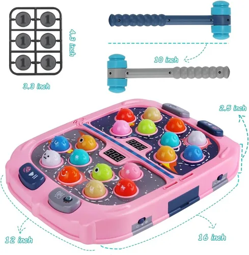Miniatura 5 de Juego de Golpear Topos para Niños, Juguetes para Niños y Niñas de 3-12 Años, Juguete de Golpear Topos para Niños Pequeños, Regalos para Niños y Rosa