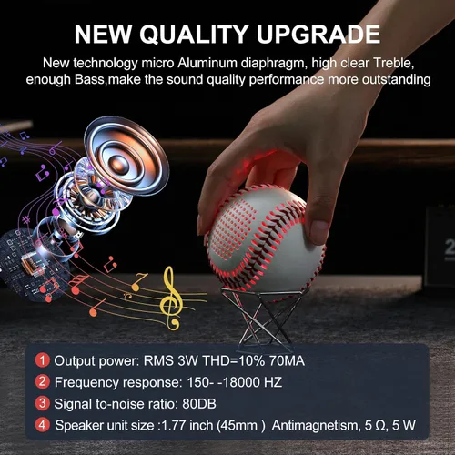 Miniatura 2 de Glow Baseball Bluetooth Speaker，Portable Sports Gift for Fans, Waterproof Outdoor Speaker with Party Lights. Rojo