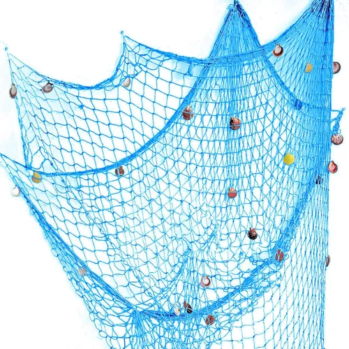 Miniatura 18 de Red de pesca natural de 79 x 59 pulgadas con conchas, decoración de pared con temática oceánica, red de pesca para fiesta en la playa, boda