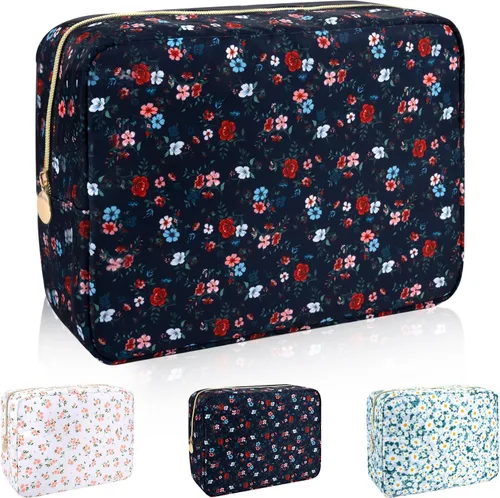 Miniatura 22 de Iqimott Bolsa Grande de Maquillaje de Nylon para Viaje, Bolsa de Cosméticos Preppy Grande Organizadora de Maquillaje de Nylon Bolsa de Artículos