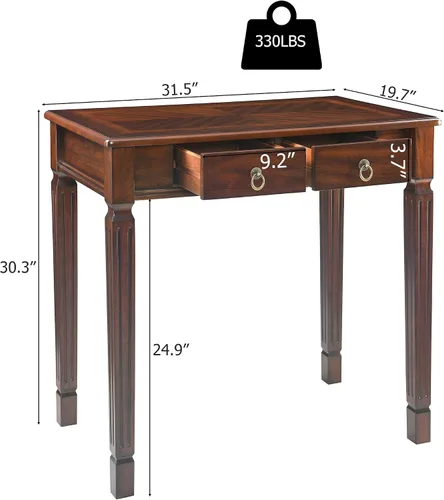 Miniatura 2 de Escritorio pequeño con 2 cajones de almacenamiento, escritorios de oficina en casa de 31.5 pulgadas, elegantes escritorios de madera con patas