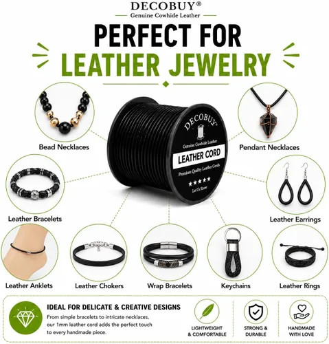 Miniatura 6 de Cordón de cuero redondo de 1 mm, cuerda de 27 yardas para hacer joyas, pulseras, collares, trenzado Kumihimo, envolturas, manualidades, pasatiempos