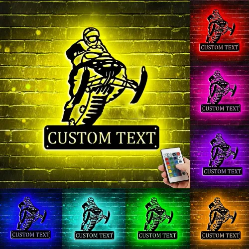 Miniatura 16 de Arte de pared de metal personalizado para motocross con luz LED, luz nocturna personalizada con nombre de motocross, decoración de lámpara de neón