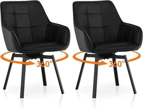 TUKAILAi Juego de 2 sillas de comedor giratorias, sillas de comedor de piel sintética con brazos y patas de metal, sillas de cocina giratorias