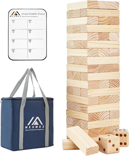 Miniatura 11 de Megwoz Juegos de torre de caída mediana para niños y adultos, 66 bloques de madera de pino de Nueva Zelanda apilados a 3.5 pies, juegos familiares