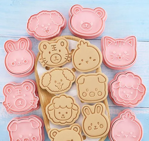 Miniatura 8 de Juego de 8 moldes de galletas de animales lindos con diseño de animales, moldes de galletas de conejo, molde para galletas de oso, herramientas