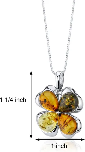 Miniatura 2 de Peora Collar con dije de trébol de la suerte de trébol ámbar báltico, aretes y pulsera en plata de ley, coñac rico, miel y colores oliva