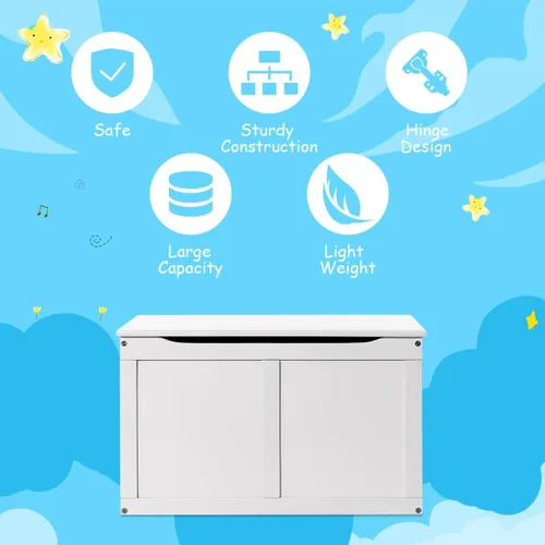 Miniatura 4 de Costzon Caja de juguetes de madera para niños, baúl y banco de almacenamiento para niños con tapa abatible, bisagras, organizador de almacenamiento