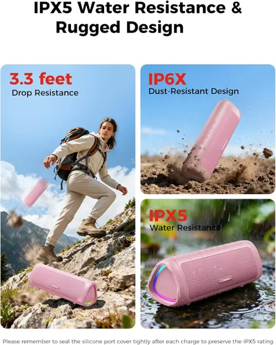 Miniatura 4 de Altavoz Bluetooth, sonido HD de 20 W, inalámbrico portátil, IPX5 impermeable, hasta 24 horas de reproducción, TWS, para hogar, fiesta, exterior, Rosa