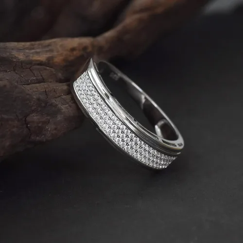 Miniatura 6 de Juego de anillos de boda chapados en oro de 18 quilates con circonita cúbica redonda de 2 quilates para hombre, plata de ley, anillos para pareja