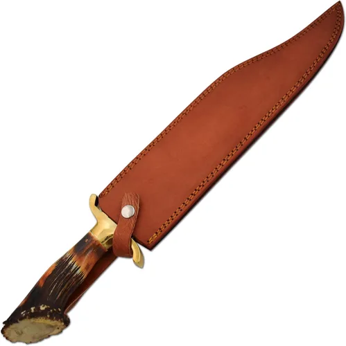 Miniatura 7 de Cuchillo de caza de mango de cuerno de ciervo de Montana de corona real hecho a mano de encargo