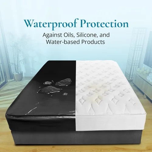 Miniatura 5 de Sábana bajera impermeable de vinilo negro para masaje California King con bolsillo lateral Protector de colchón, funda de cama para masaje Nuru