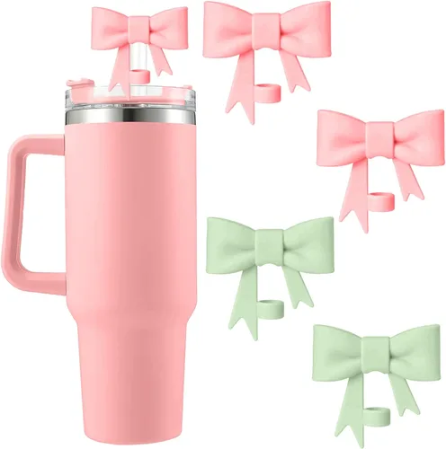 Miniatura 48 de 6 piezas de cubiertas de pajita de silicona para vasos Stanley de 40/30 oz 10 mm (0.4 pulg) cubiertas de pajita a prueba de polvo con diseño