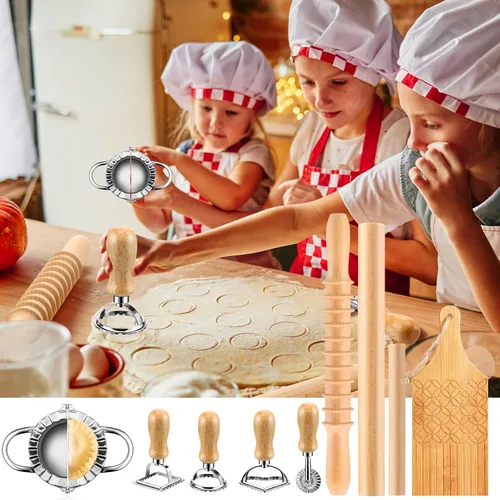 Miniatura 6 de Kit de 9 piezas de herramientas para hacer pasta de ñoquis – Tabla de ñoquis, cortador de pasta, sello de ravioles, juego de rodillos de pasta