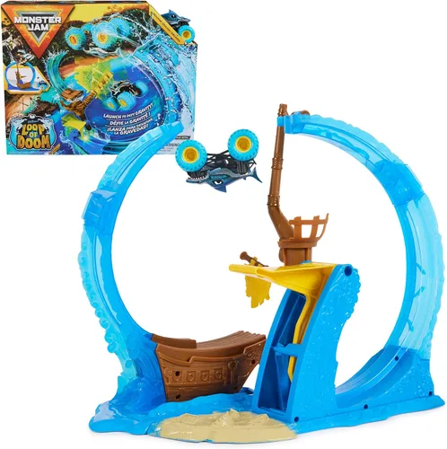 Monster Jam, Megalodon Loop of Doom Set de Juego de Acrobacias con Camión Monstruo Exclusivo de Fundición a Escala 1:64 para Niños, Juguetes para
