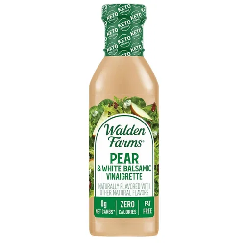 Aderezo de ensalada de vinagreta de pera y vinagre balsámico blanco Walden Farms – Sin calorías, sin gluten, bajo en carbohidratos, apto para keto,