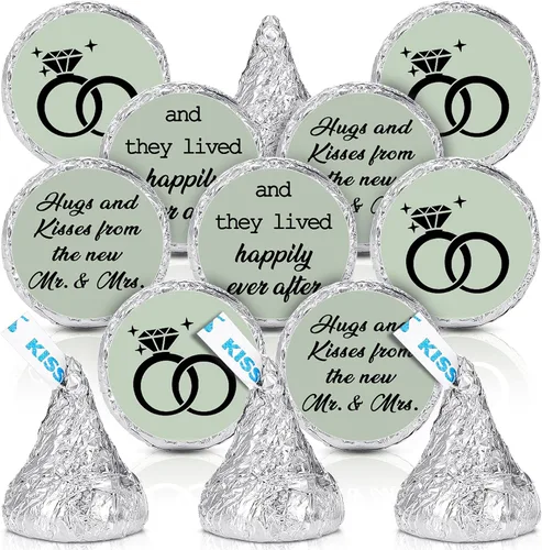 Miniatura 12 de Laumoi 1000 piezas Abrazos y besos de los nuevos Sr. y Sra. Adhesivos para boda, etiquetas de gotas de chocolate, etiquetas de caramelo de 1.9 cm
