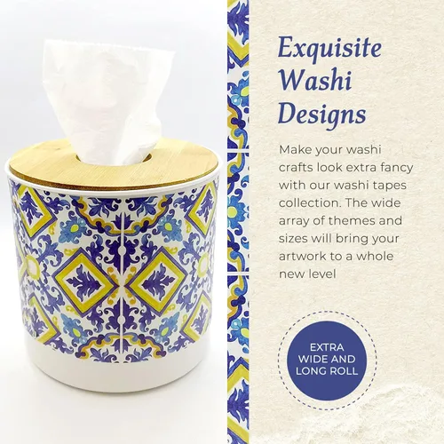 Miniatura 4 de Serenity Fair Washi Tape - Patrón de azulejos mediterráneos, suministros extra anchos de 4 pulgadas para álbumes de recortes, diario, calcomanías