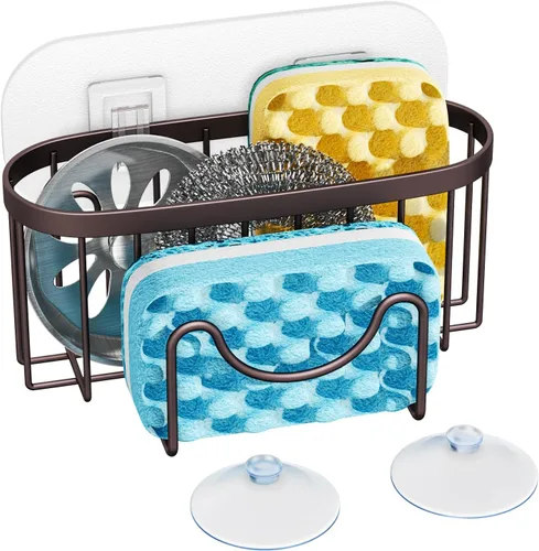 Miniatura 23 de HapiRm Organizador de esponja multifuncional con forma única en M, 2 métodos de instalación, organizador de fregadero de cocina, organizador