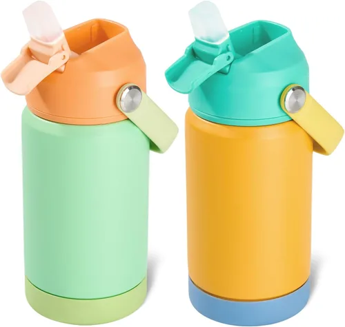Miniatura 14 de Kerilyn - Botella de agua para niños, de acero inoxidable, con pajilla a prueba de fugas, con aislamiento térmico, libre de bisfenol A, unisex