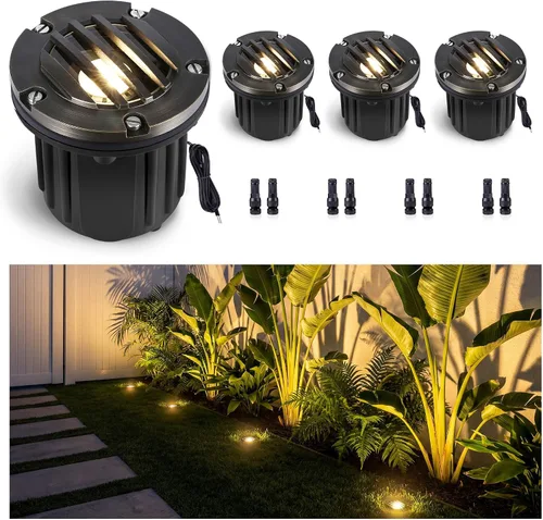 Miniatura 16 de Gardenreet Luces de Pozo de Bajo Voltaje para Exteriores - Latón 12V Bombilla LED Reemplazable Iluminación Empotrada en el Suelo, Accesorio de Tapa