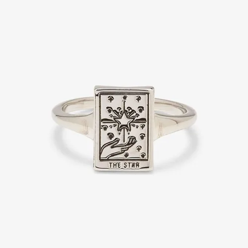 Miniatura 2 de Pura Vida Anillo de tarjeta de tarot de estrella plateada, hecho a mano, anillo apilable, base de latón con chapado en rodio, anillos de plata